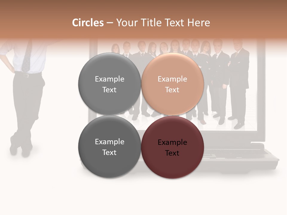 Business Online Team In A Laptop Computer With A Businessman Next To It PowerPoint Template