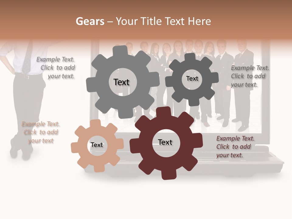 Business Online Team In A Laptop Computer With A Businessman Next To It PowerPoint Template