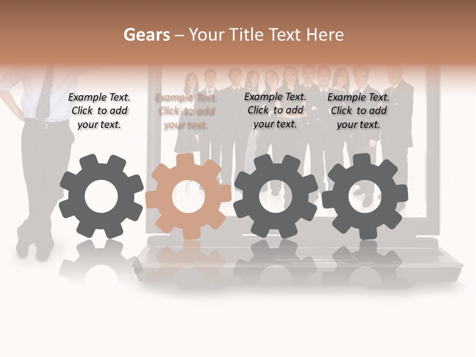 Business Online Team In A Laptop Computer With A Businessman Next To It PowerPoint Template