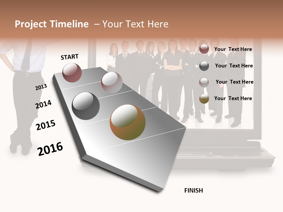 Business Online Team In A Laptop Computer With A Businessman Next To It PowerPoint Template