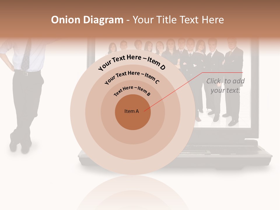 Business Online Team In A Laptop Computer With A Businessman Next To It PowerPoint Template