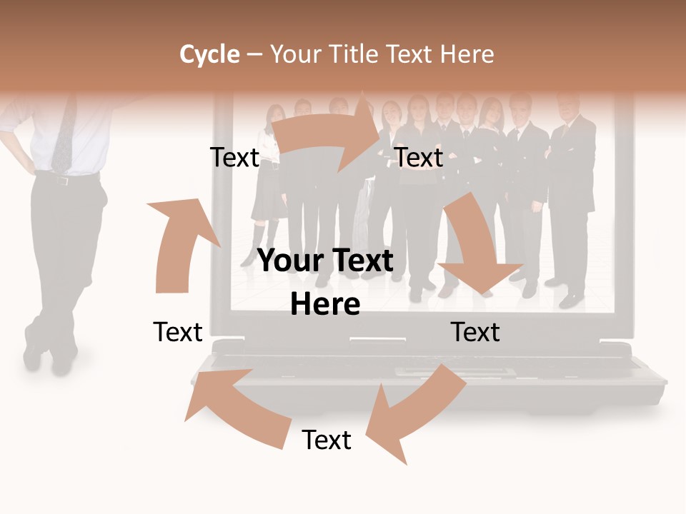 Business Online Team In A Laptop Computer With A Businessman Next To It PowerPoint Template