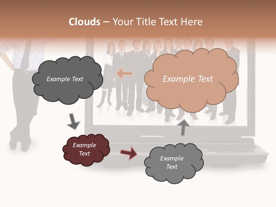 Business Online Team In A Laptop Computer With A Businessman Next To It PowerPoint Template