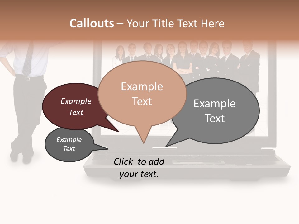 Business Online Team In A Laptop Computer With A Businessman Next To It PowerPoint Template