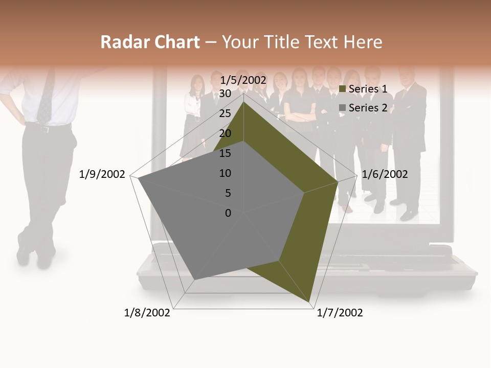 Business Online Team In A Laptop Computer With A Businessman Next To It PowerPoint Template