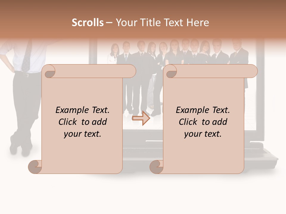 Business Online Team In A Laptop Computer With A Businessman Next To It PowerPoint Template