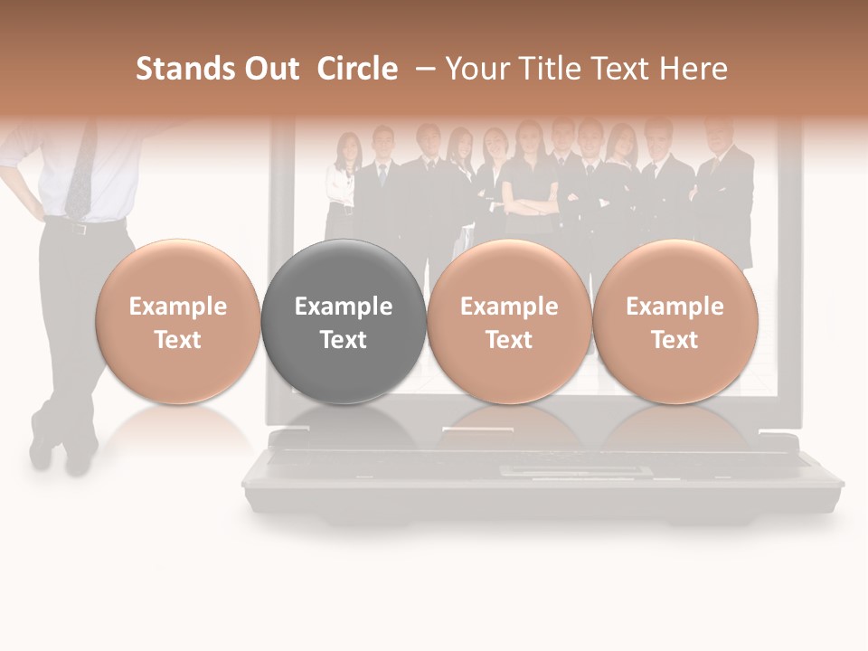 Business Online Team In A Laptop Computer With A Businessman Next To It PowerPoint Template