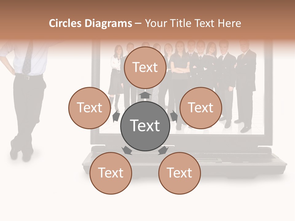 Business Online Team In A Laptop Computer With A Businessman Next To It PowerPoint Template