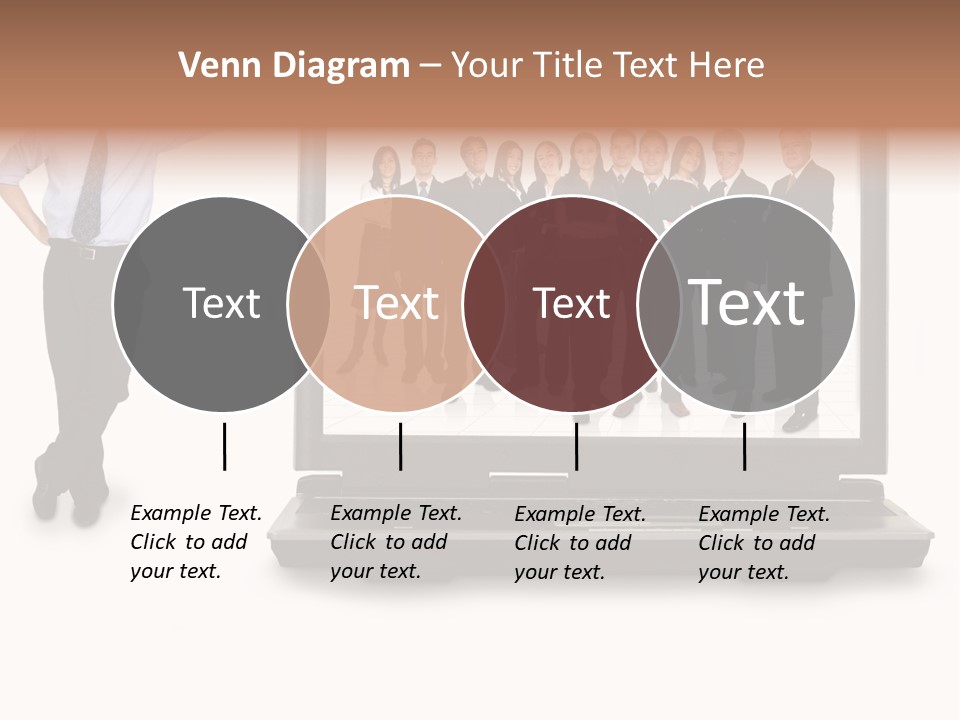 Business Online Team In A Laptop Computer With A Businessman Next To It PowerPoint Template
