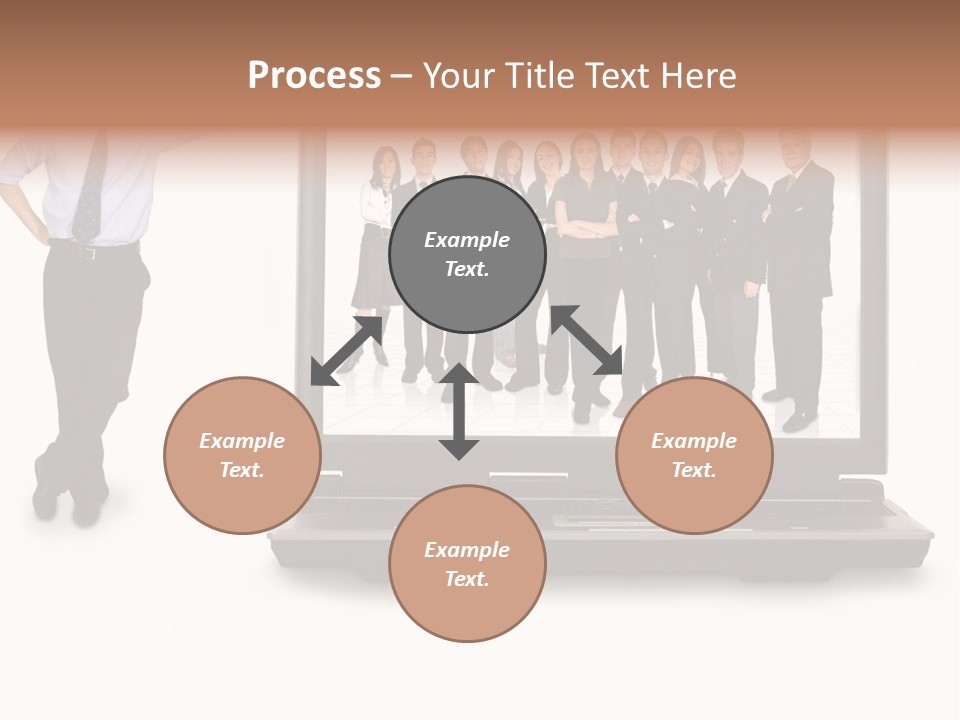 Business Online Team In A Laptop Computer With A Businessman Next To It PowerPoint Template