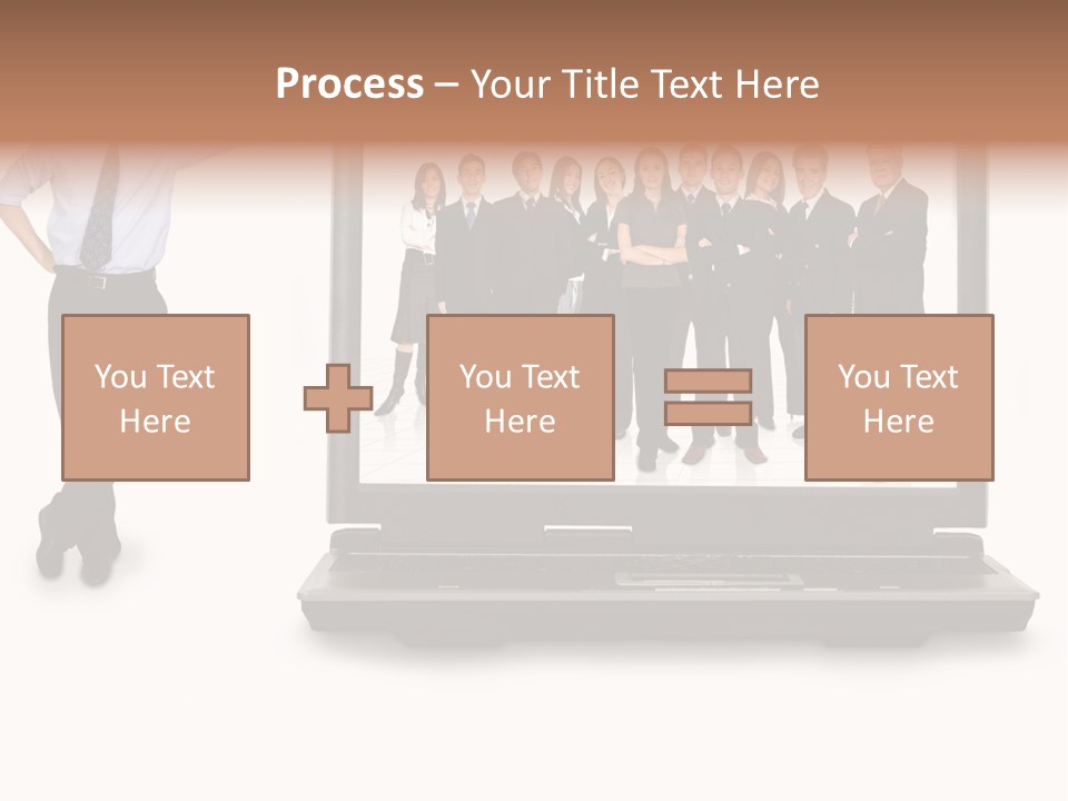Business Online Team In A Laptop Computer With A Businessman Next To It PowerPoint Template