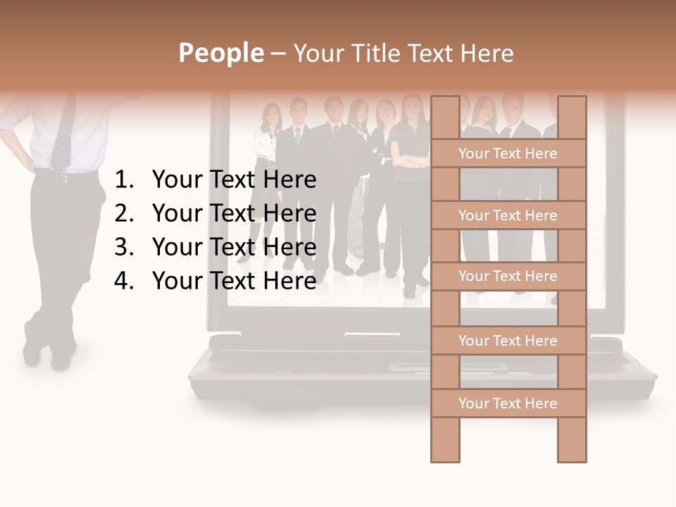 Business Online Team In A Laptop Computer With A Businessman Next To It PowerPoint Template