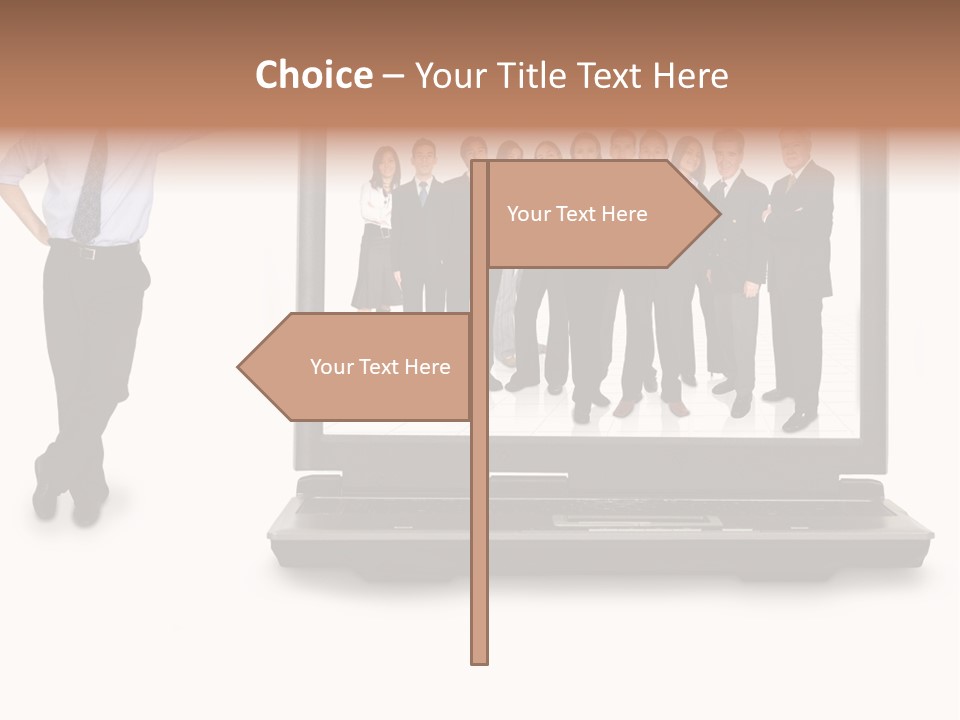 Business Online Team In A Laptop Computer With A Businessman Next To It PowerPoint Template