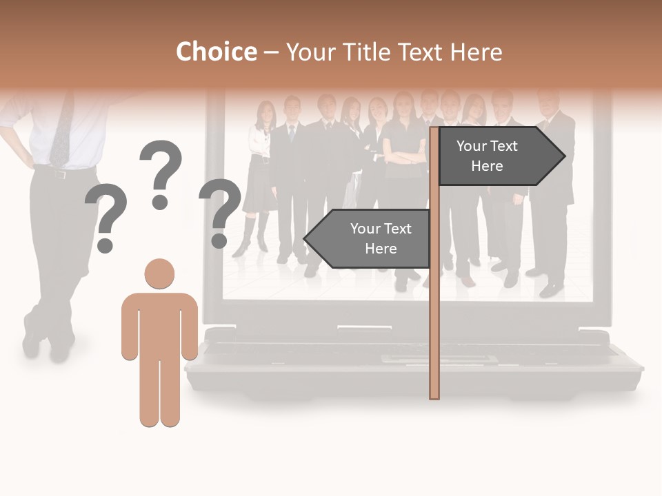 Business Online Team In A Laptop Computer With A Businessman Next To It PowerPoint Template