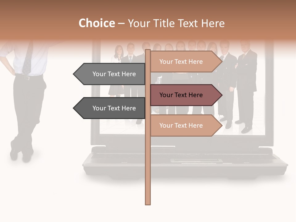 Business Online Team In A Laptop Computer With A Businessman Next To It PowerPoint Template