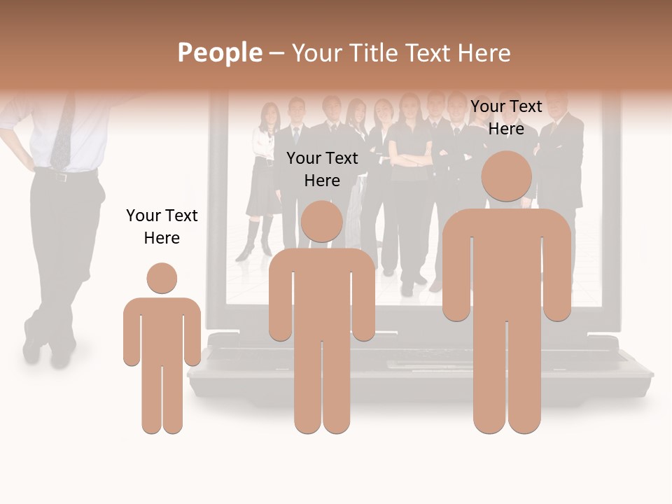 Business Online Team In A Laptop Computer With A Businessman Next To It PowerPoint Template