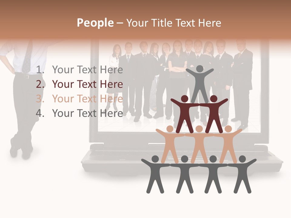 Business Online Team In A Laptop Computer With A Businessman Next To It PowerPoint Template