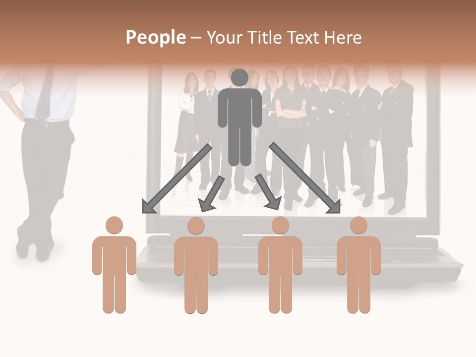 Business Online Team In A Laptop Computer With A Businessman Next To It PowerPoint Template