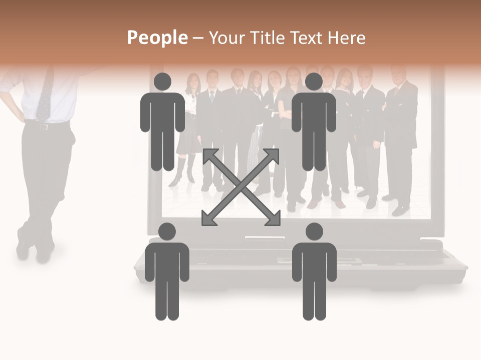 Business Online Team In A Laptop Computer With A Businessman Next To It PowerPoint Template