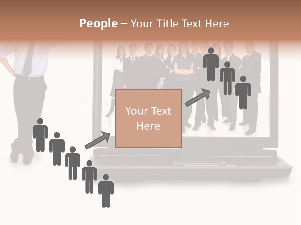 Business Online Team In A Laptop Computer With A Businessman Next To It PowerPoint Template