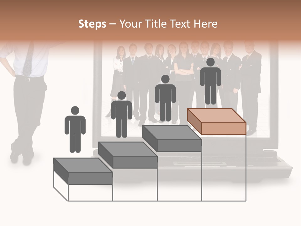 Business Online Team In A Laptop Computer With A Businessman Next To It PowerPoint Template