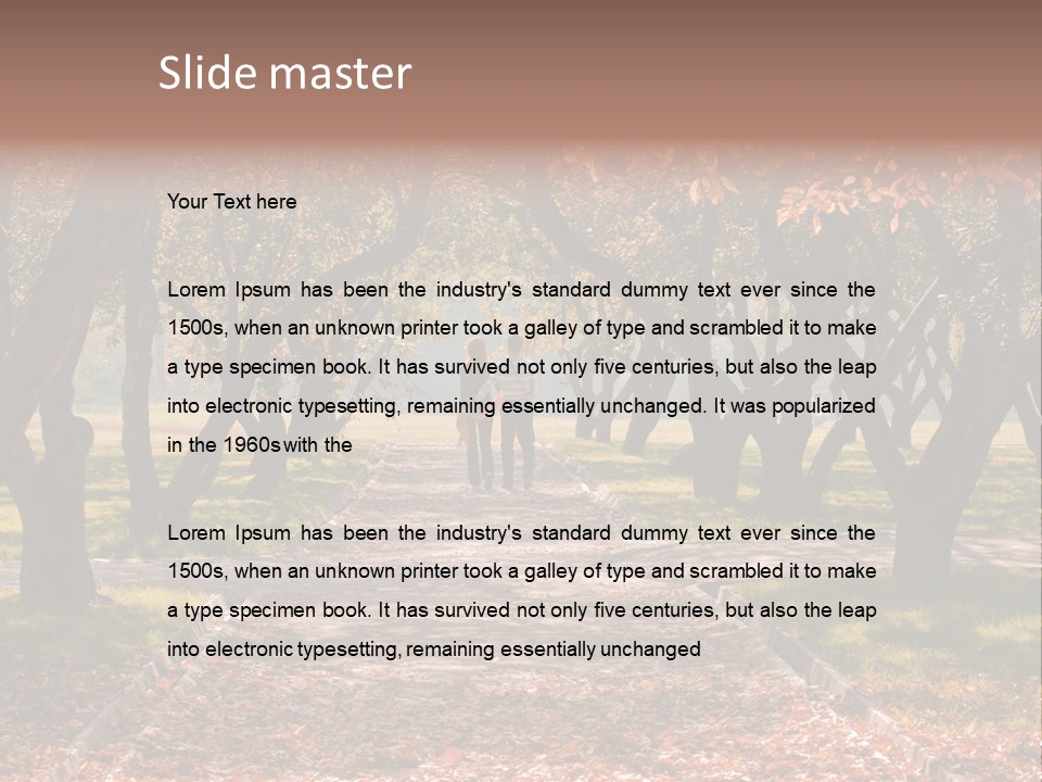 Autumn In Public Garden. Young Couple On A Path PowerPoint Template