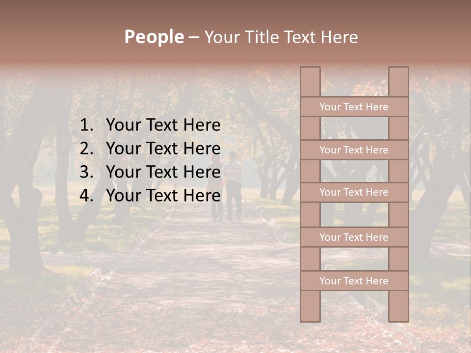 Autumn In Public Garden. Young Couple On A Path PowerPoint Template