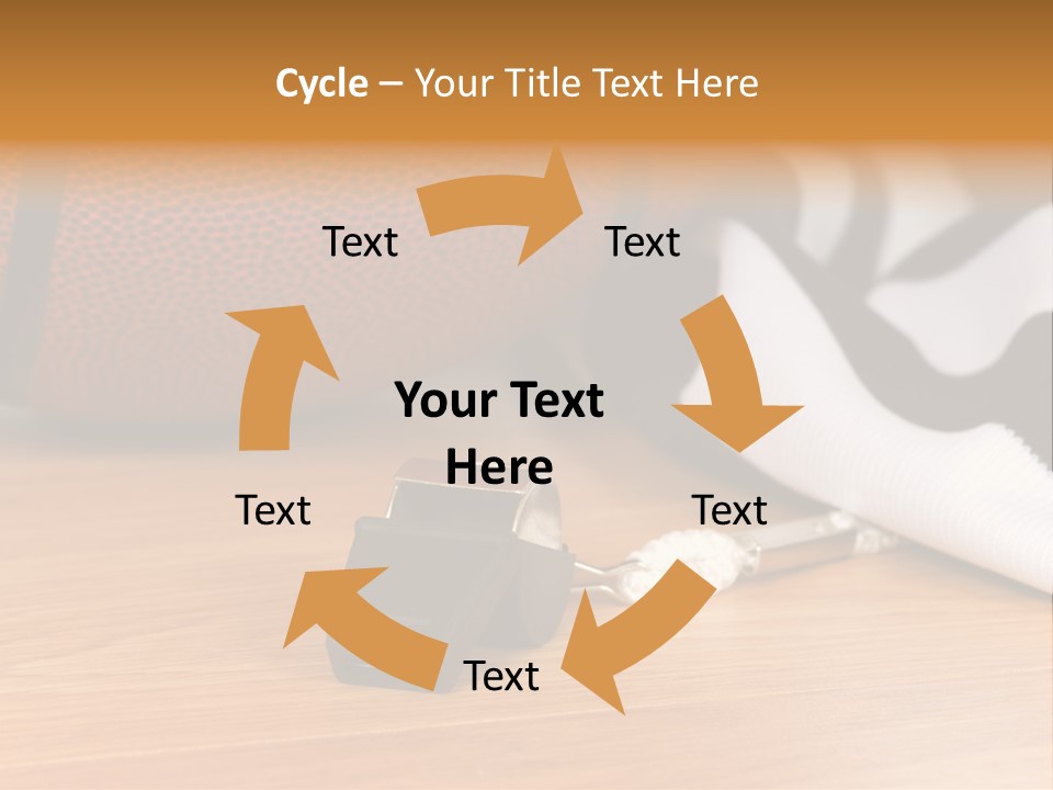 Basketball Referee Items Including A Whistle, A Jersey And A Basketball On A Gym Floor PowerPoint Template