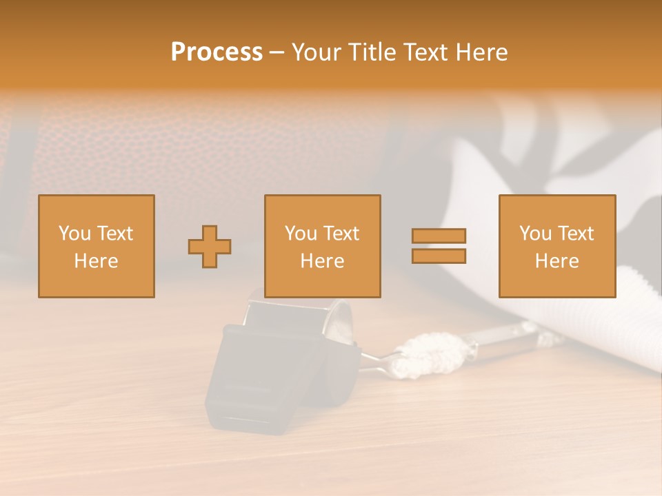 Basketball Referee Items Including A Whistle, A Jersey And A Basketball On A Gym Floor PowerPoint Template