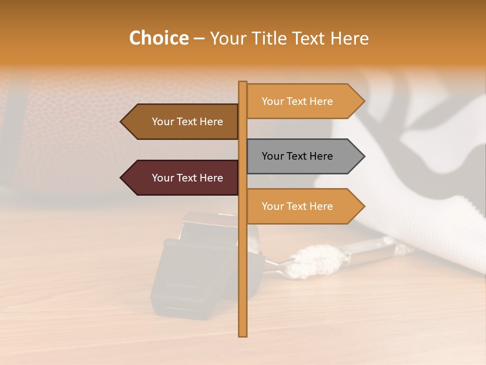 Basketball Referee Items Including A Whistle, A Jersey And A Basketball On A Gym Floor PowerPoint Template