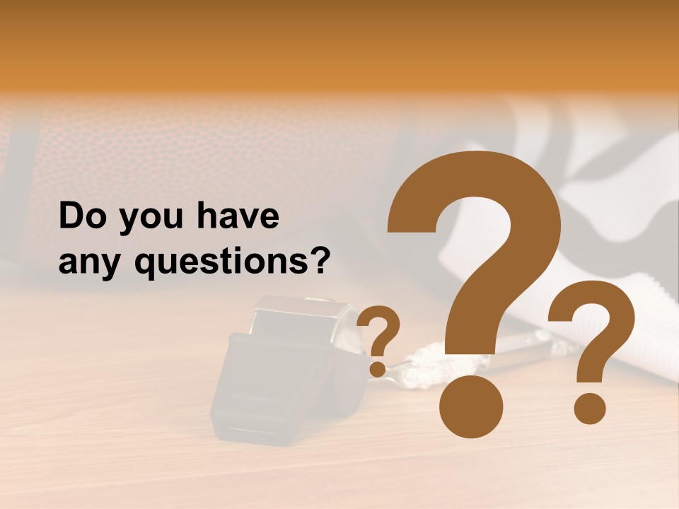 Basketball Referee Items Including A Whistle, A Jersey And A Basketball On A Gym Floor PowerPoint Template