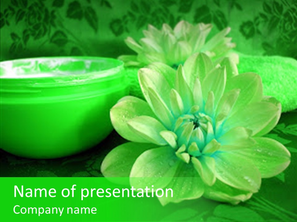 Abstract Green Cream And Towel With Flowers PowerPoint Template
