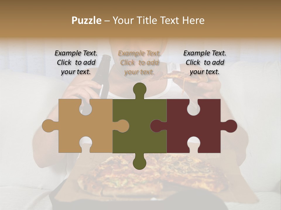 Unhealthy Fat Man Sitting On Couch Drinking Beer And Eating Pizza PowerPoint Template