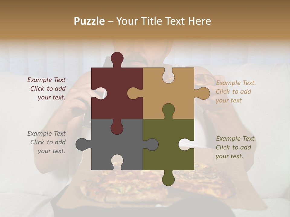 Unhealthy Fat Man Sitting On Couch Drinking Beer And Eating Pizza PowerPoint Template