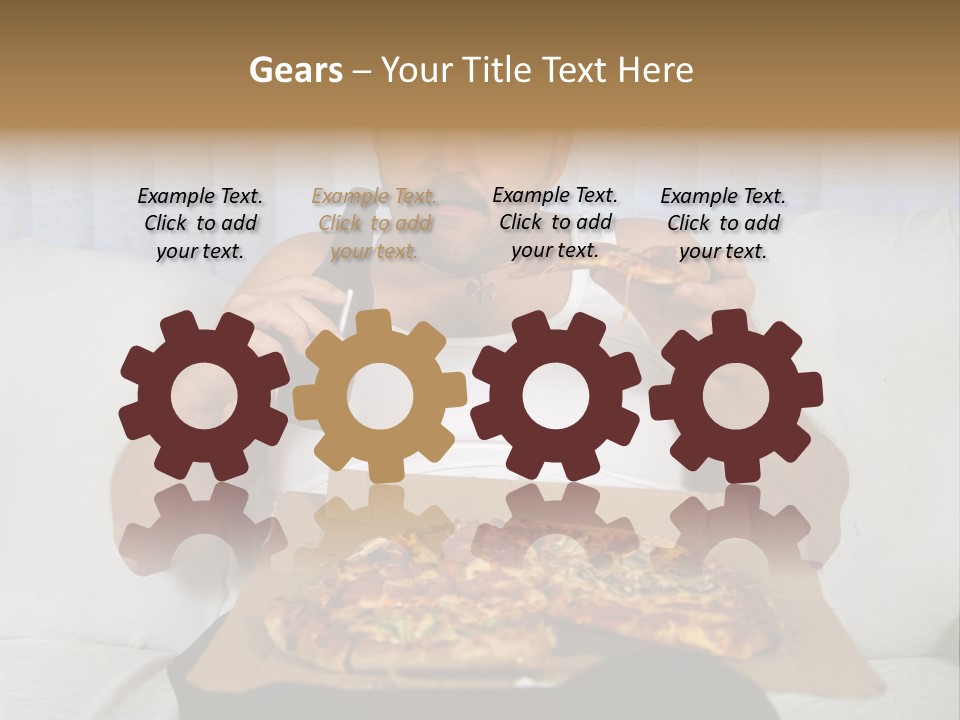 Unhealthy Fat Man Sitting On Couch Drinking Beer And Eating Pizza PowerPoint Template