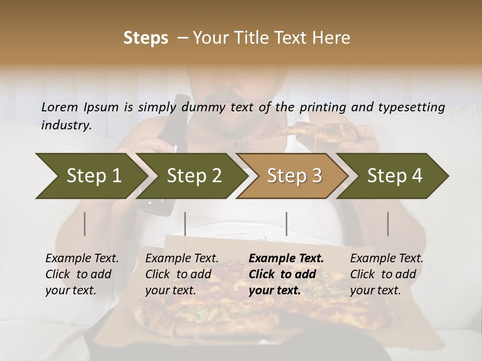 Unhealthy Fat Man Sitting On Couch Drinking Beer And Eating Pizza PowerPoint Template