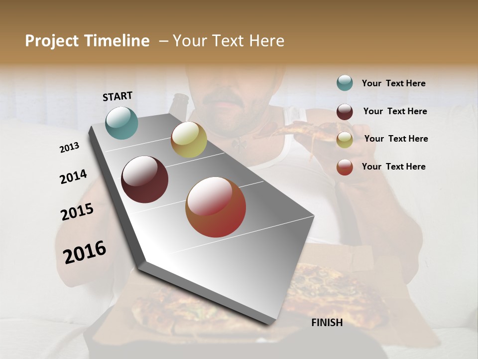 Unhealthy Fat Man Sitting On Couch Drinking Beer And Eating Pizza PowerPoint Template