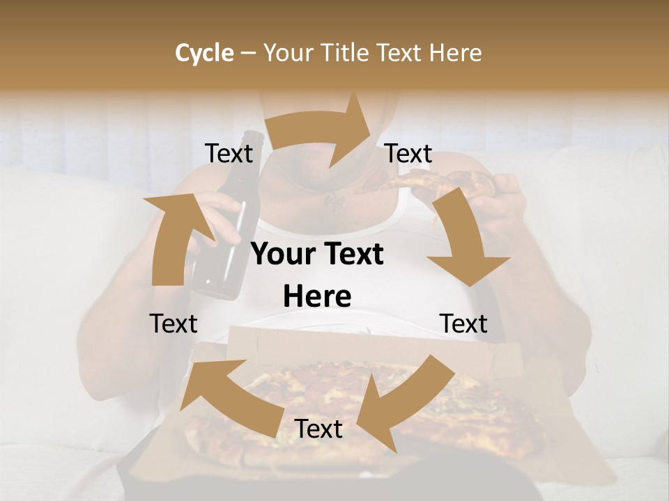 Unhealthy Fat Man Sitting On Couch Drinking Beer And Eating Pizza PowerPoint Template
