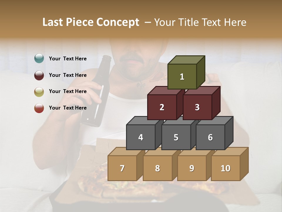 Unhealthy Fat Man Sitting On Couch Drinking Beer And Eating Pizza PowerPoint Template