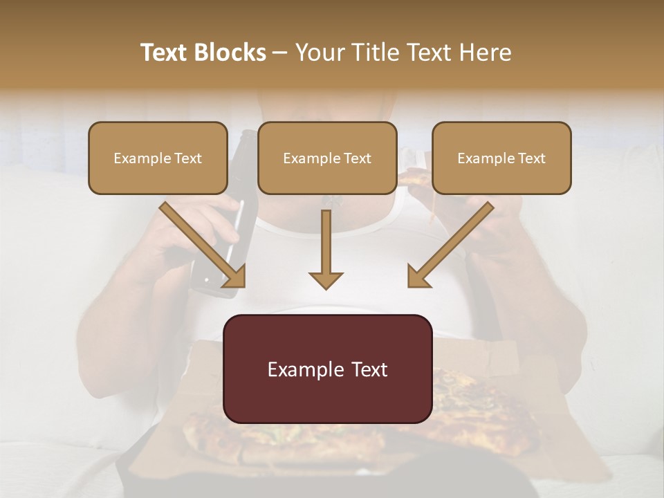 Unhealthy Fat Man Sitting On Couch Drinking Beer And Eating Pizza PowerPoint Template