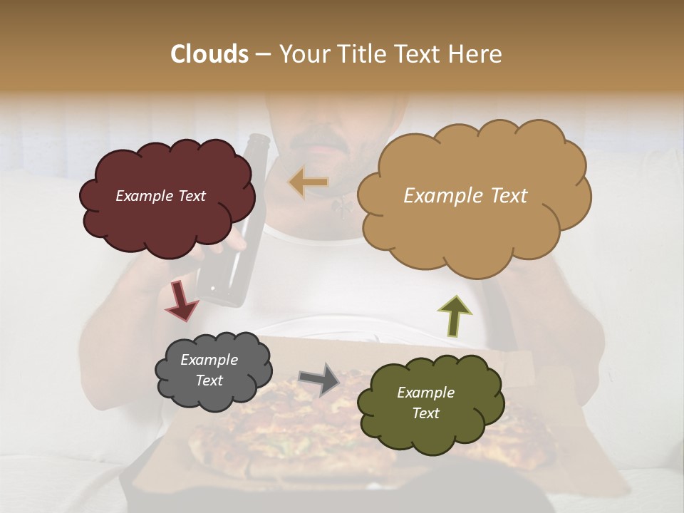 Unhealthy Fat Man Sitting On Couch Drinking Beer And Eating Pizza PowerPoint Template