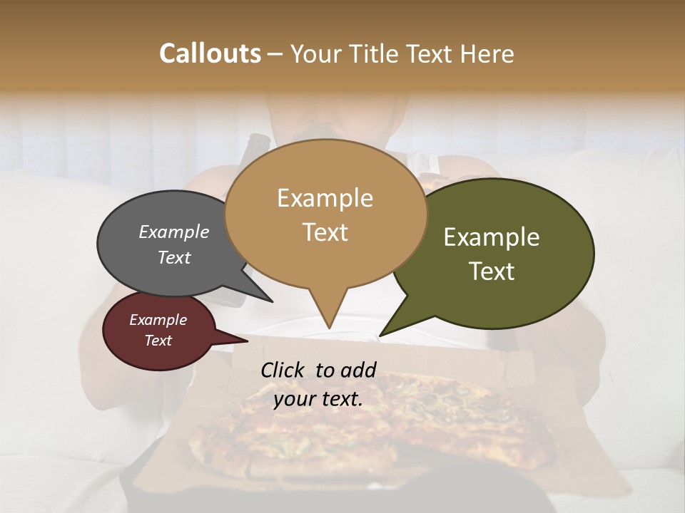 Unhealthy Fat Man Sitting On Couch Drinking Beer And Eating Pizza PowerPoint Template