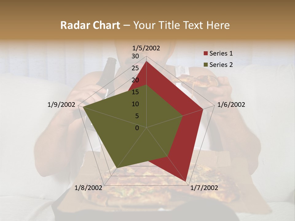 Unhealthy Fat Man Sitting On Couch Drinking Beer And Eating Pizza PowerPoint Template