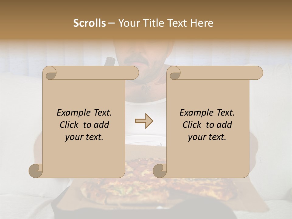 Unhealthy Fat Man Sitting On Couch Drinking Beer And Eating Pizza PowerPoint Template