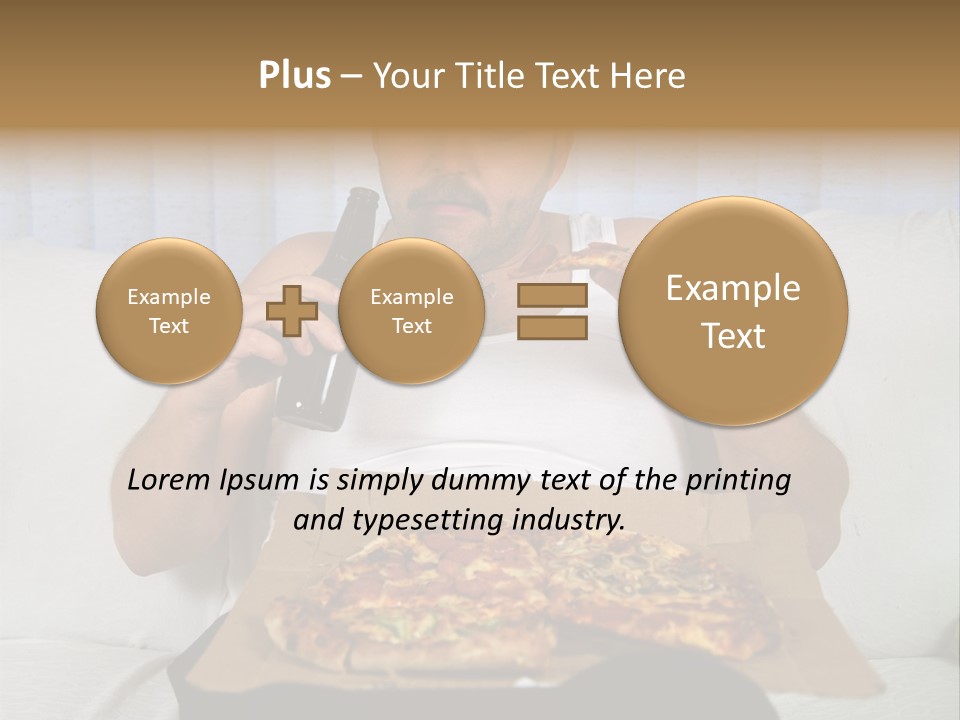 Unhealthy Fat Man Sitting On Couch Drinking Beer And Eating Pizza PowerPoint Template