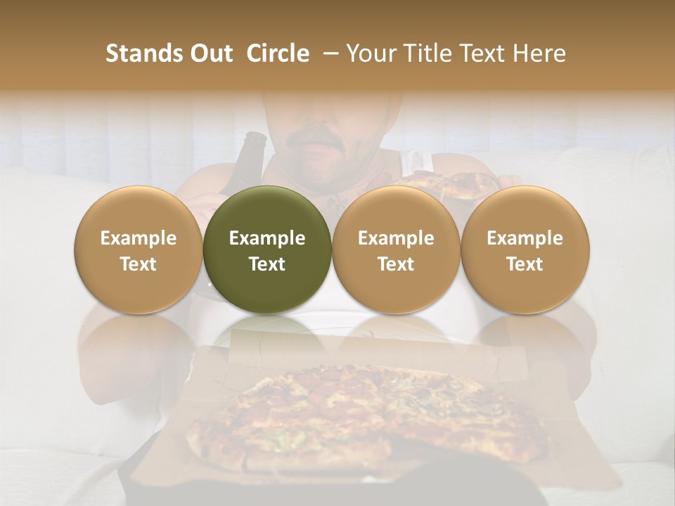 Unhealthy Fat Man Sitting On Couch Drinking Beer And Eating Pizza PowerPoint Template