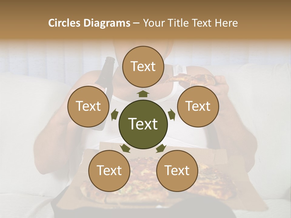 Unhealthy Fat Man Sitting On Couch Drinking Beer And Eating Pizza PowerPoint Template
