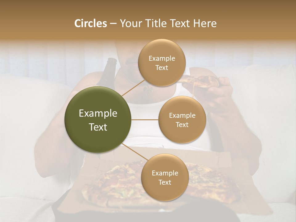 Unhealthy Fat Man Sitting On Couch Drinking Beer And Eating Pizza PowerPoint Template