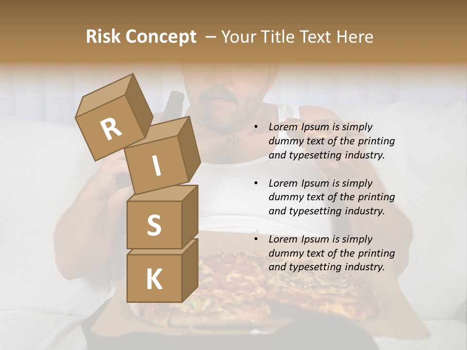 Unhealthy Fat Man Sitting On Couch Drinking Beer And Eating Pizza PowerPoint Template