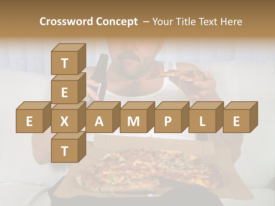 Unhealthy Fat Man Sitting On Couch Drinking Beer And Eating Pizza PowerPoint Template